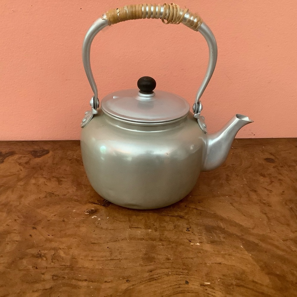 Teapot Lightweight Aluminium Made In Japan Bamboo Wrap Handle 3 Cup